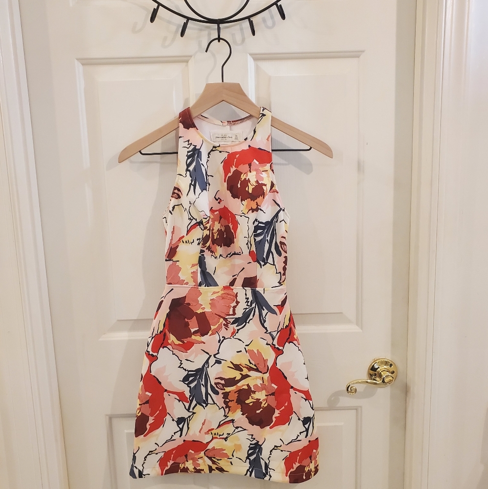 A&F: multicolor floral high neck dress w/ cutout b
